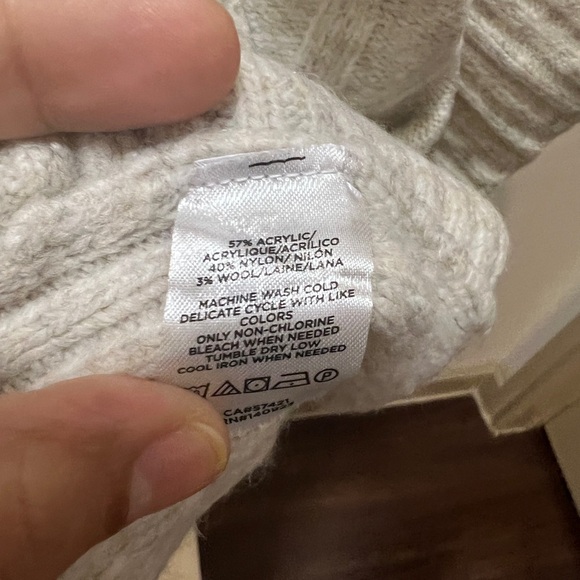 Loft Cream Lattice Cable Turtleneck Poncho size M/L - Picture 3 of 5